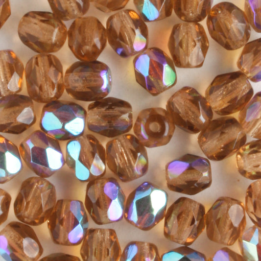 4mm Round Fire Polish Brown AB - 100 beads