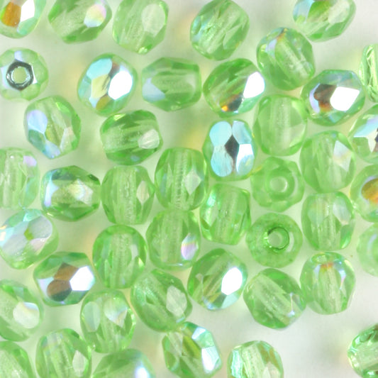 4mm Round Fire Polish Light Green - 100 beads