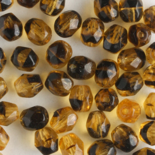 4mm Round Fire Polish Brown Tortoise - 100 beads