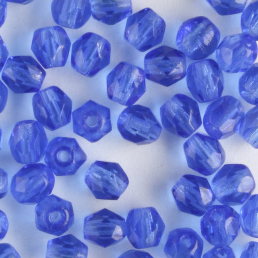 4mm Round Fire Polish Blue - 100 beads