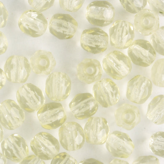 4mm Round Fire Polish Pale Yellow - 100 beads