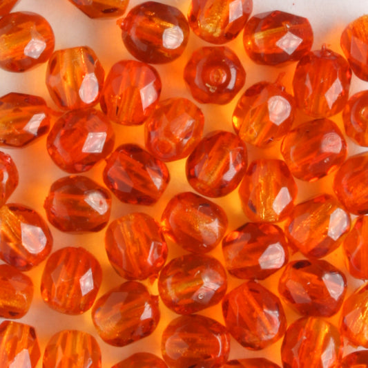 4mm Round Fire Polish Pumpkin - 100 beads