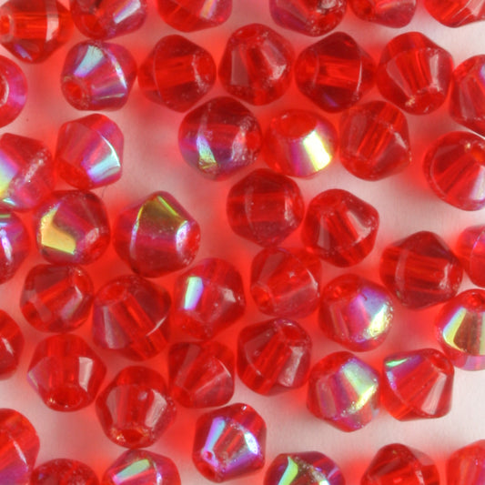 4mm Mushroom Firepolish Red AB - 100 beads