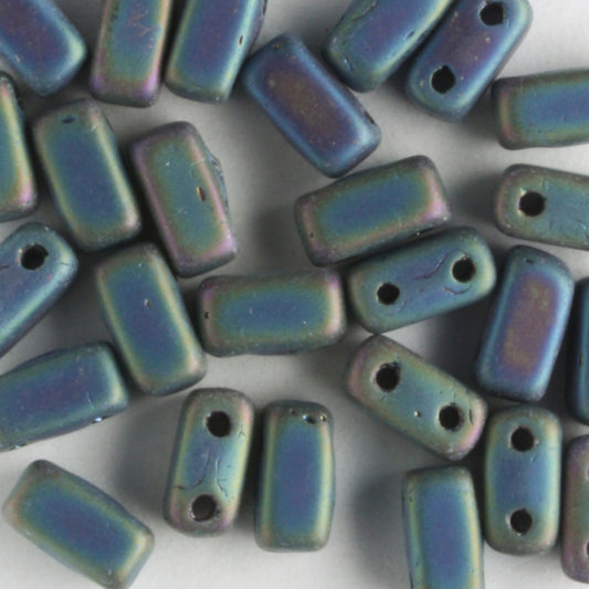 2 Hole Brick Matte Iris Green - 50 beads