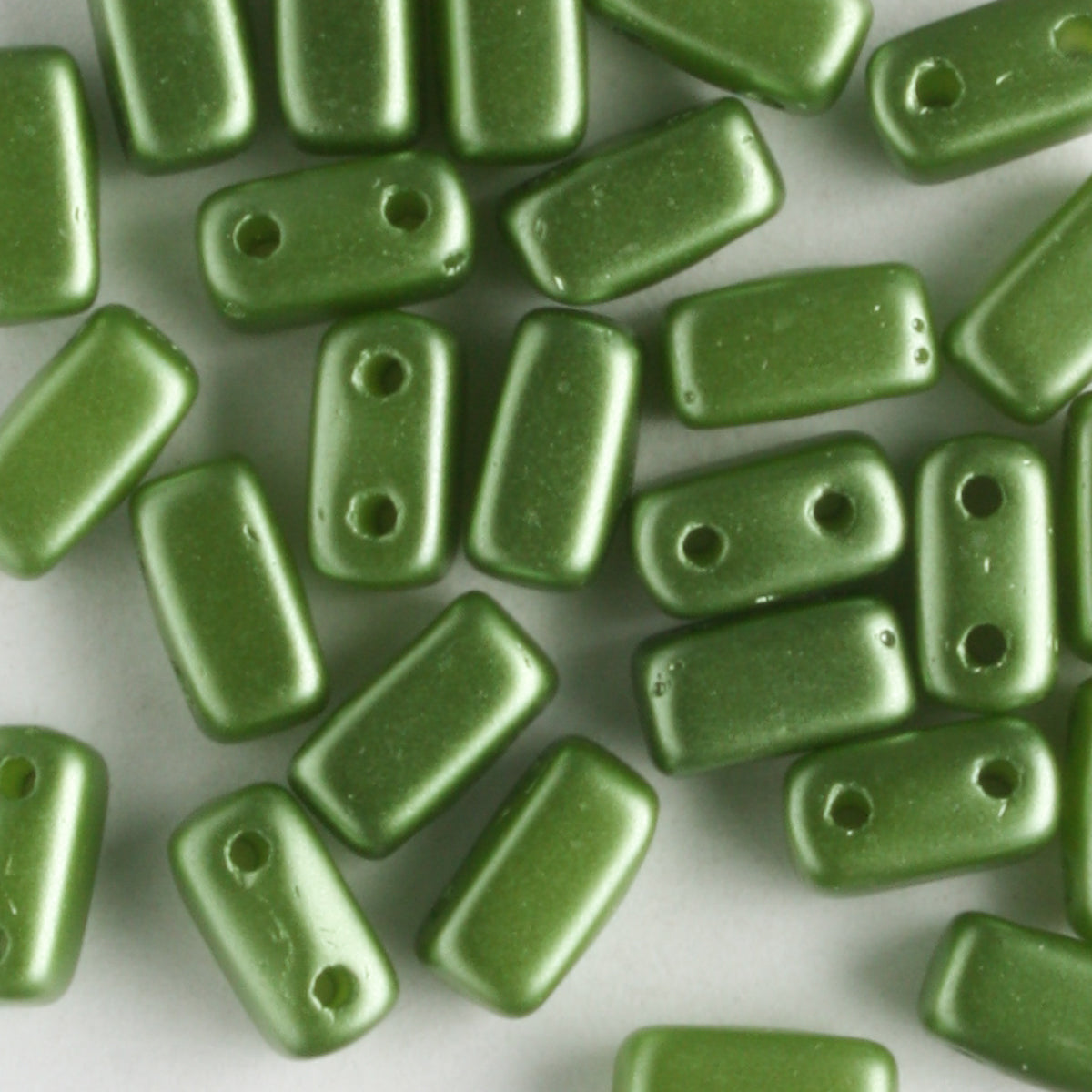 2 Hole Brick Olive Green - 50 beads