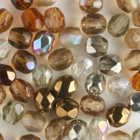 4mm Round Fire Polish Mix Golden Pecan - 100 beads