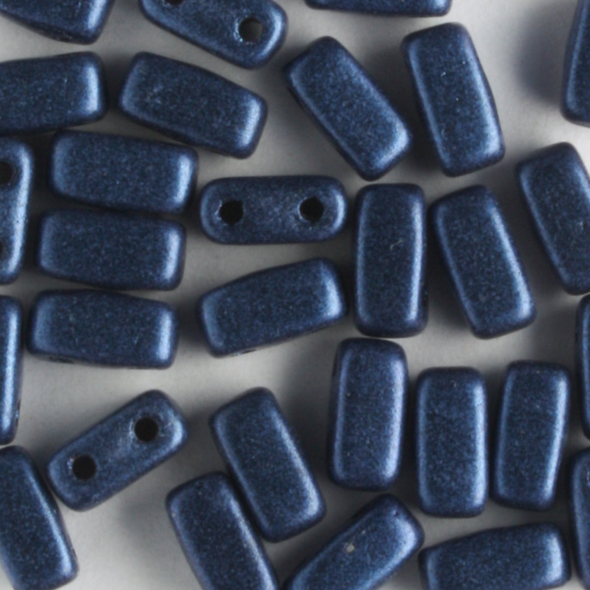 2 Hole Brick Metallic Suede Blue - 50 beads