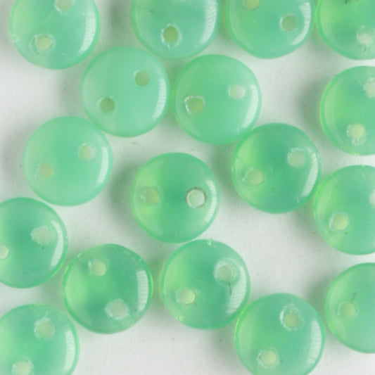 2 Hole Lentil Milky Turquoise - 50 beads