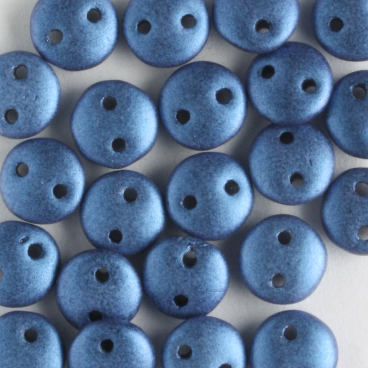 2 Hole Lentil Metallic Suede Blue - 50 beads