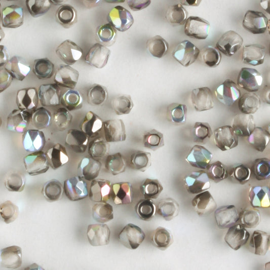True 2mm Round Fire Polish Crystal Graphite Rainbow - 100 beads