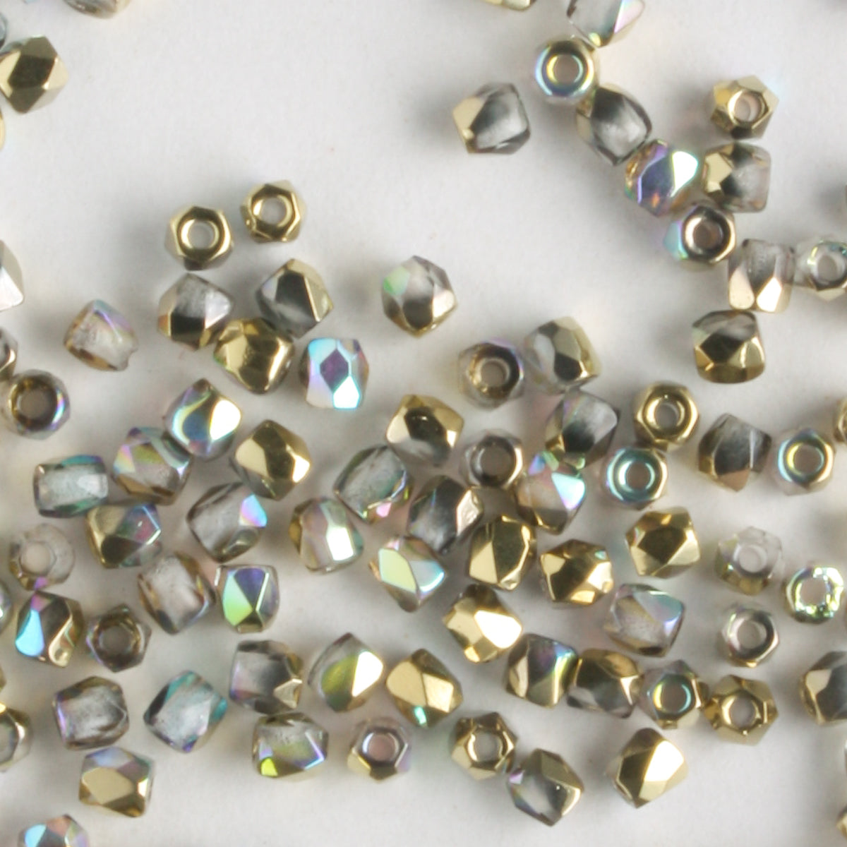 True 2mm Round Fire Polish Crystal Gold Rainbow - 100 beads