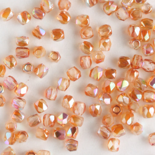 True 2mm Round Fire Polish Crystal Orange Rainbow - 100 beads