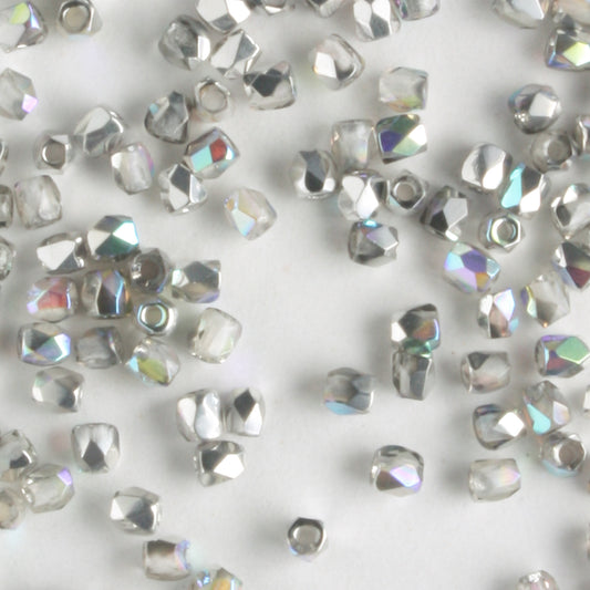 True 2mm Round Fire Polish Crystal Silver Rainbow - 100 beads