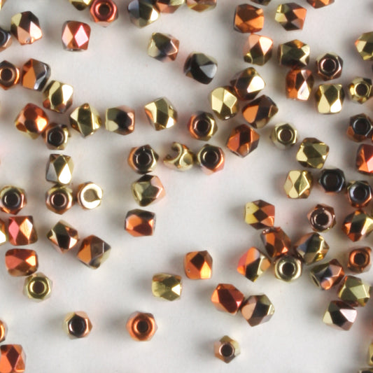 True 2mm Round Fire Polish Jet California Gold - 100 beads