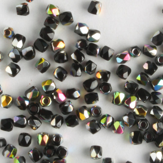 True 2mm Round Fire Polish Jet Vitrail - 100 beads