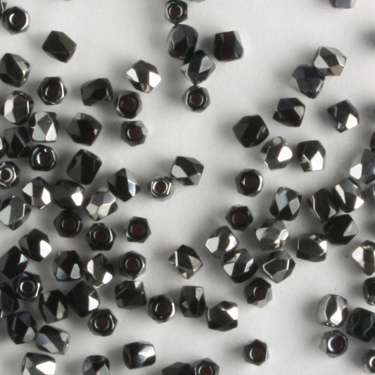 True 2mm Round Fire Polish Jet Chrome - 100 beads