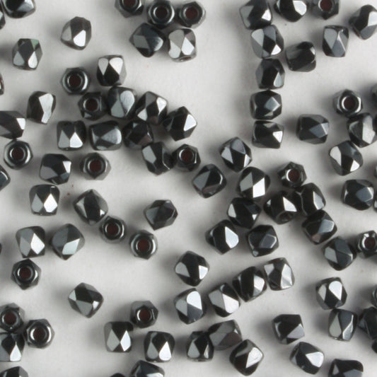 True 2mm Round Fire Polish Jet Full Chrome - 100 beads