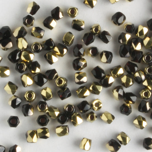 True 2mm Round Fire Polish Jet Amber - 100 beads