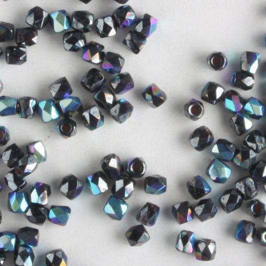 True 2mm Round Fire Polish Jet Hematite AB - 100 beads