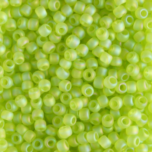 11/0 Transparent Rainbow Frosted Lime Green - 10 grams