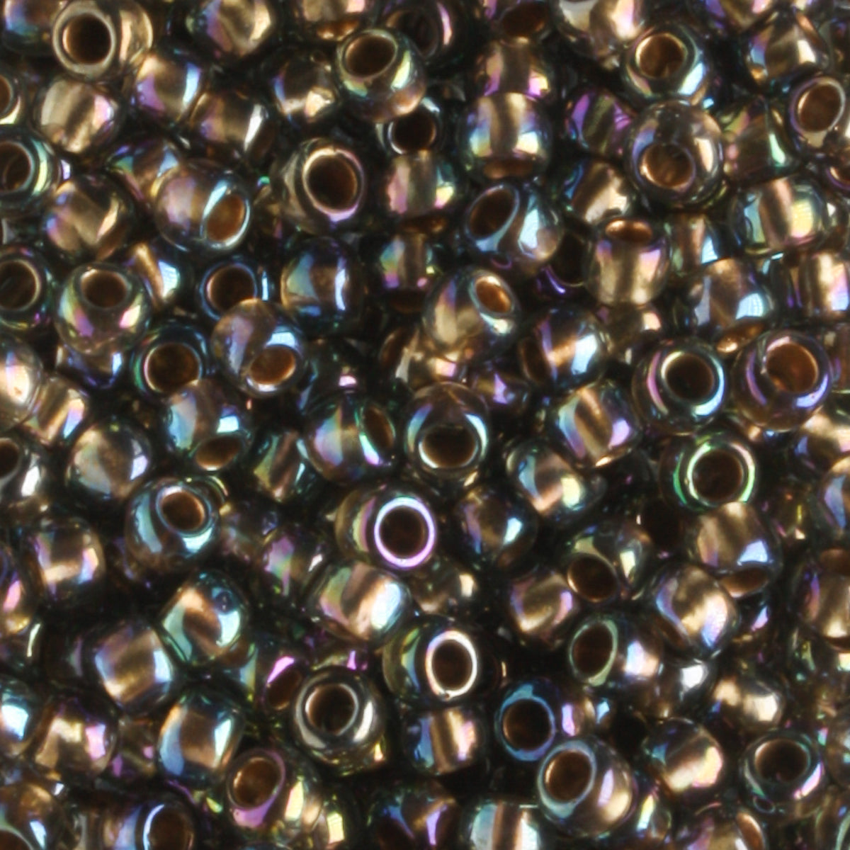 8/0 Gold Lined Rainbow Black Diamond - 10 grams