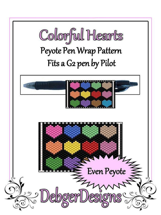 Colorful Hearts Pen Wrap Pattern - PDF