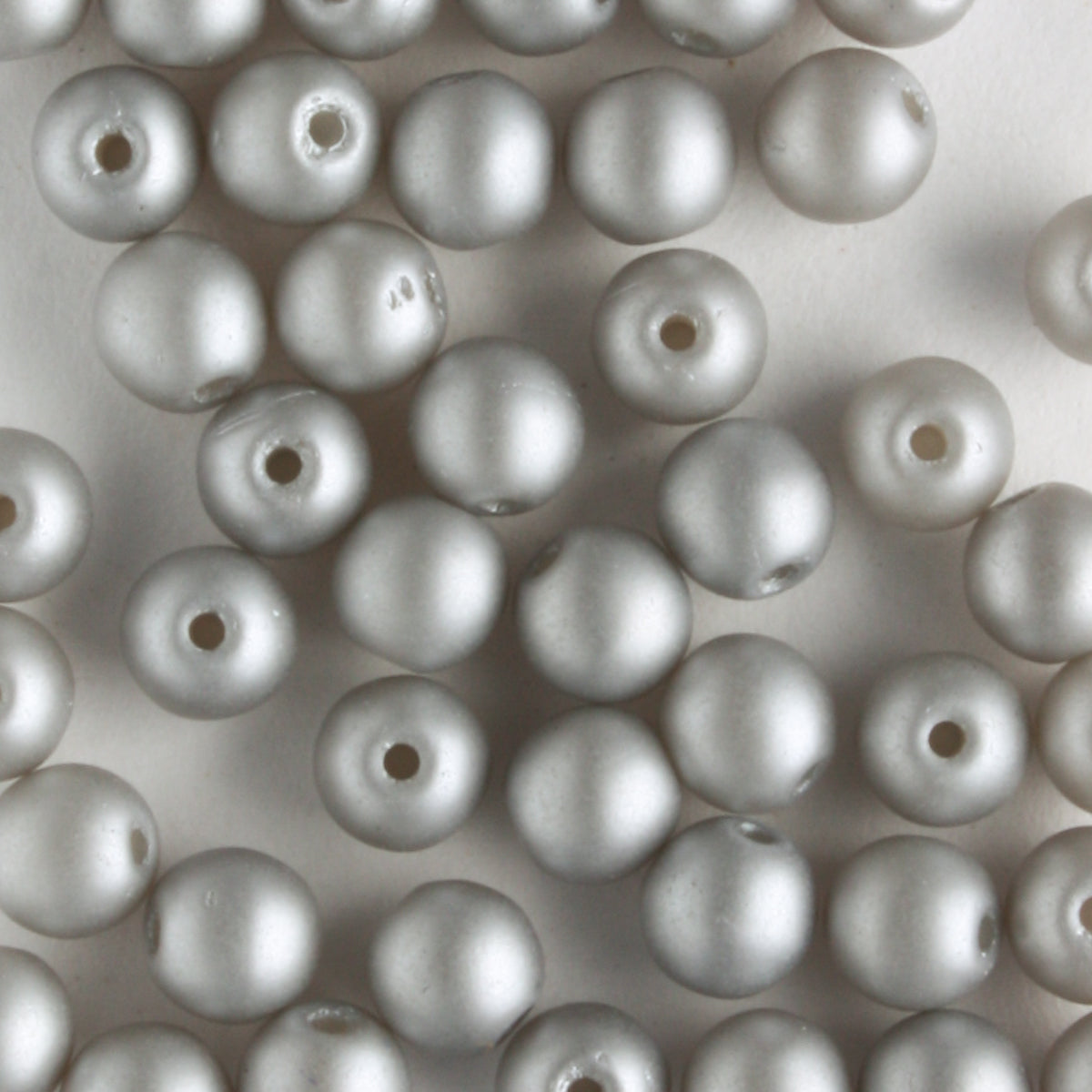 4mm Round Glass Pearls Matte Silver - 100 beads