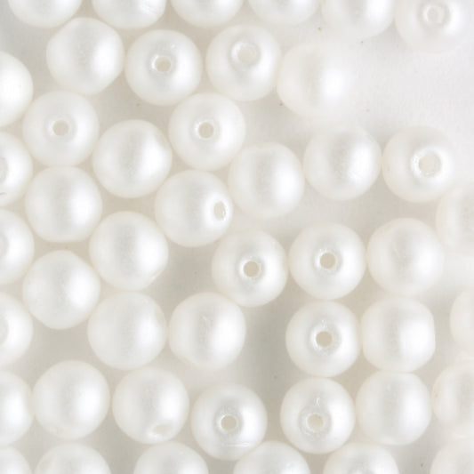 4mm Round Glass Pearls Matte Snow - 100 beads