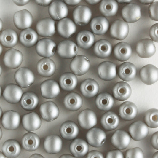 3mm Round Glass Pearls Matte Silver - 100 beads