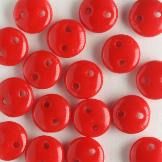 2 Hole Lentil Opaque Red - 50 beads
