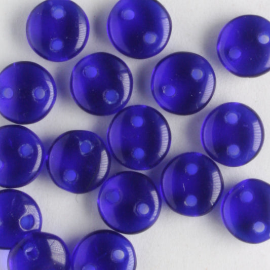 2 Hole Lentil Transparent Cobalt - 50 beads
