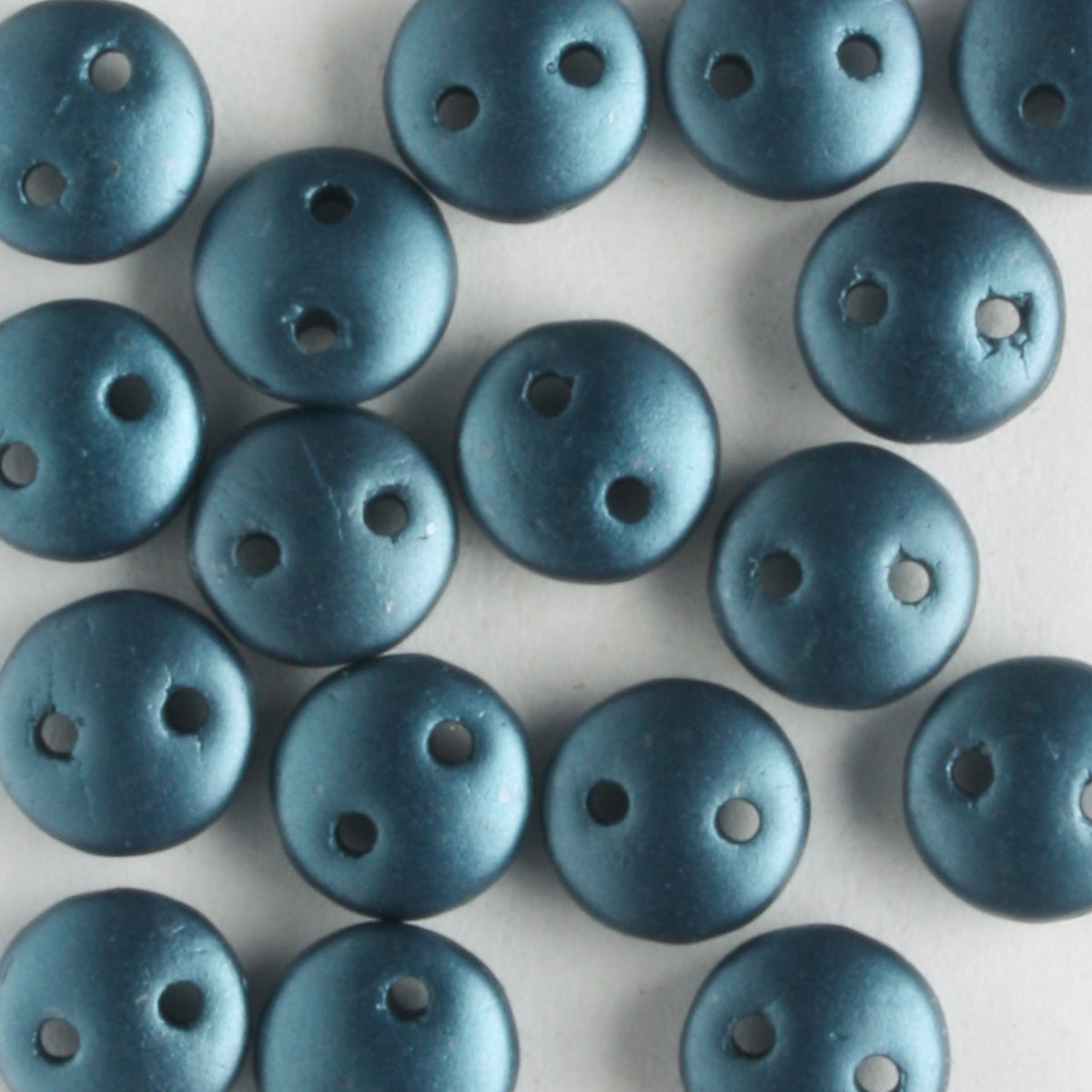 2 Hole Lentil Steel Blue Pearl - 50 beads