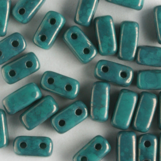2 Hole Brick Persian Turquoise Moon Dust - 50 beads