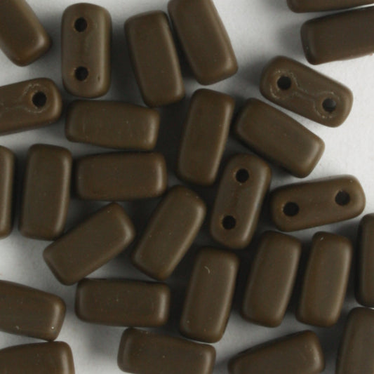 2 Hole Brick Matte Chocolate Brown - 50 beads