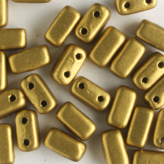 2 Hole Brick Matte Metallic Aztek Gold - 50 beads
