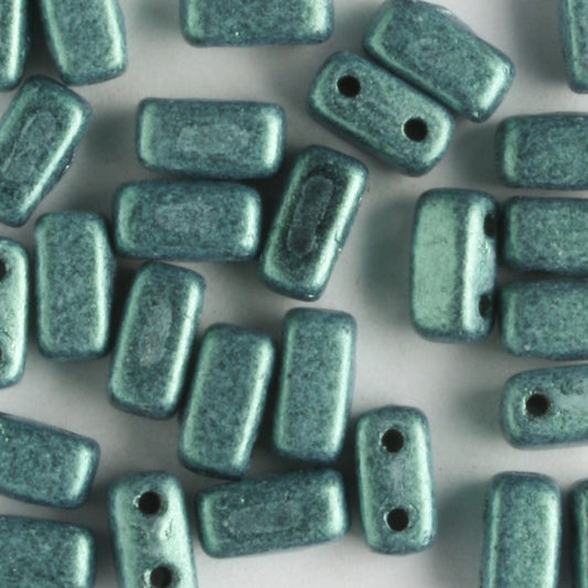 2 Hole Brick Metallic Suede Light Green - 50 beads