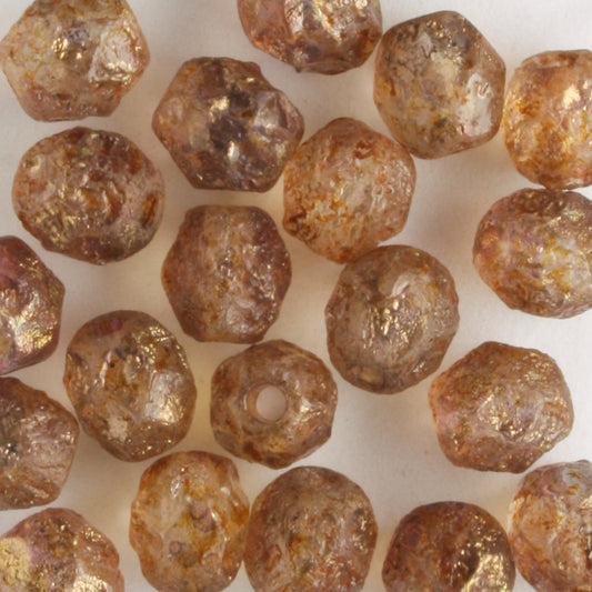 6mm Round Fire Polish Stone Copper Picasso - 25 beads