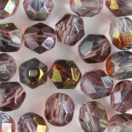 6mm Round Fire Polish Luster Amethyst Blue - 25 beads