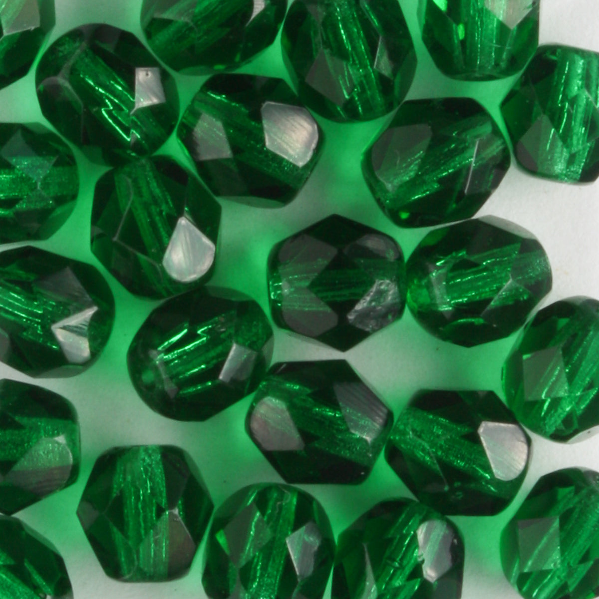 6mm Round Fire Polish Emerald Green - 25 beads