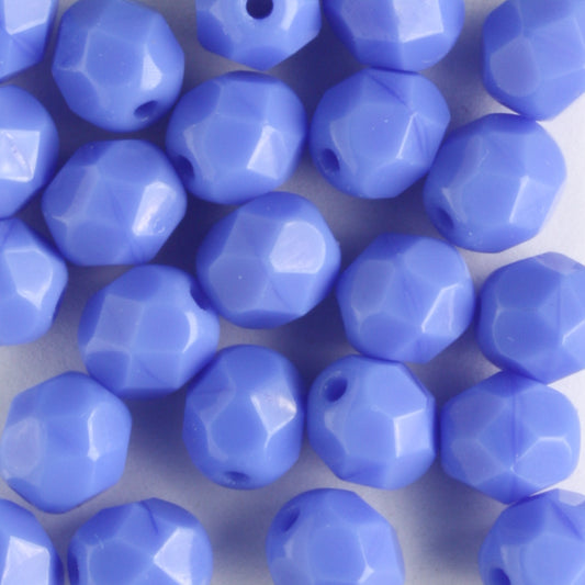 6mm Round Fire Polish Opaque Blue - 25 beads