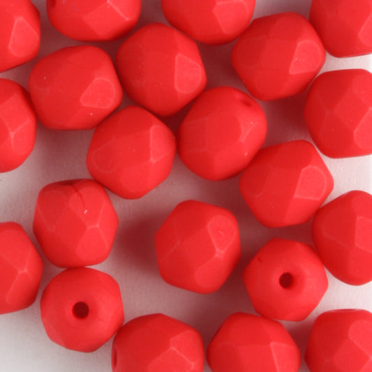 6mm Round Fire Polish Saturated Red - 25 beads