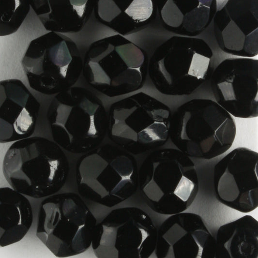 6mm Round Fire Polish Jet - 25 beads