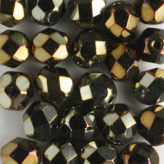 6mm Round Fire Polish Iris Brown - 25 beads