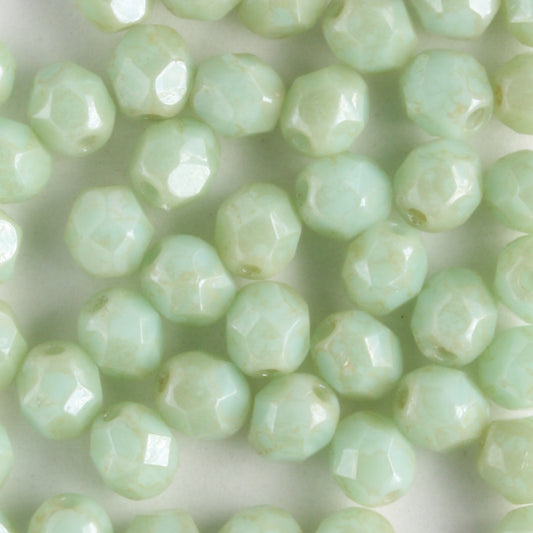 4mm Round Fire Polish Opaque Pale Turquoise Star Dust - 100 beads