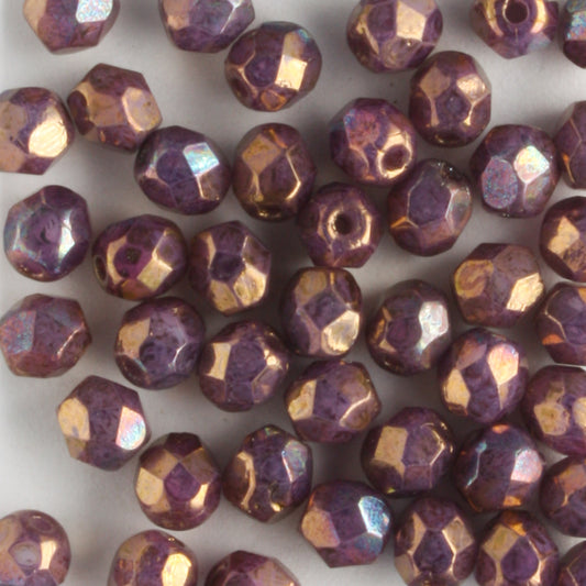 4mm Round Fire Polish Bronze Luster Iris Pink - 100 beads
