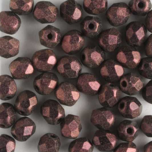 4mm Round Fire Polish Polychrome Pink Olive - 100 beads