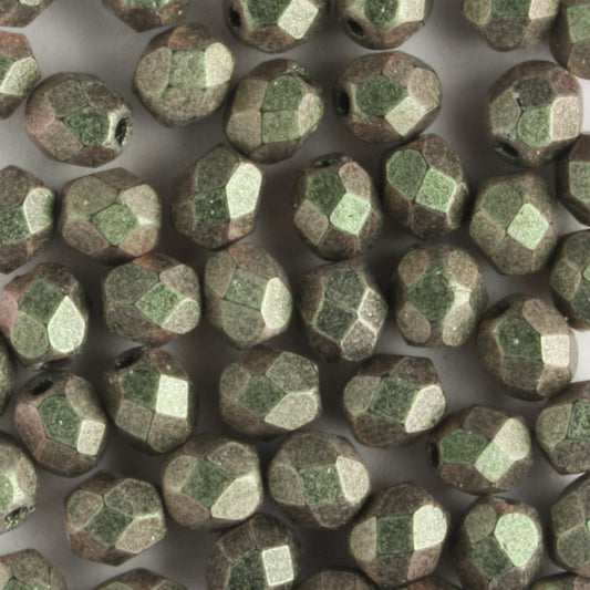 4mm Round Fire Polish Polychrome Olive Mauve - 100 beads