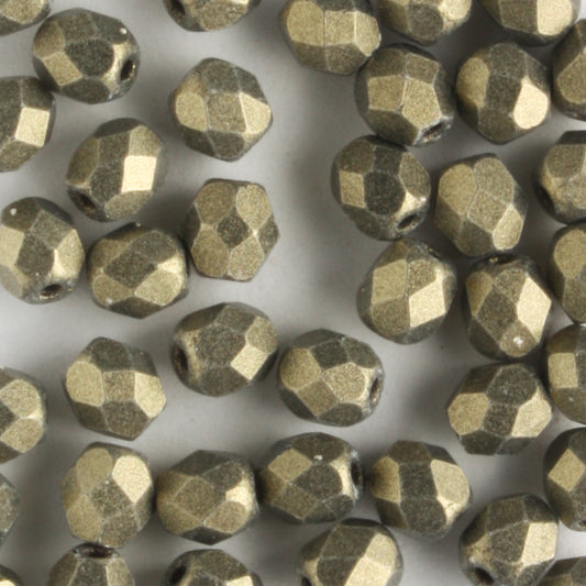 4mm Round Fire Polish Metallic Suede Gold - 100 beads