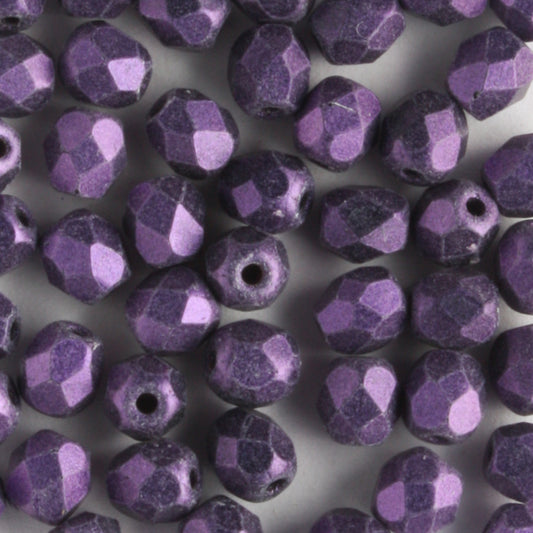 4mm Round Fire Polish Metallic Suede Purple - 100 beads