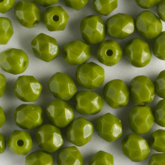 4mm Round Fire Polish Opaque Olive - 100 beads